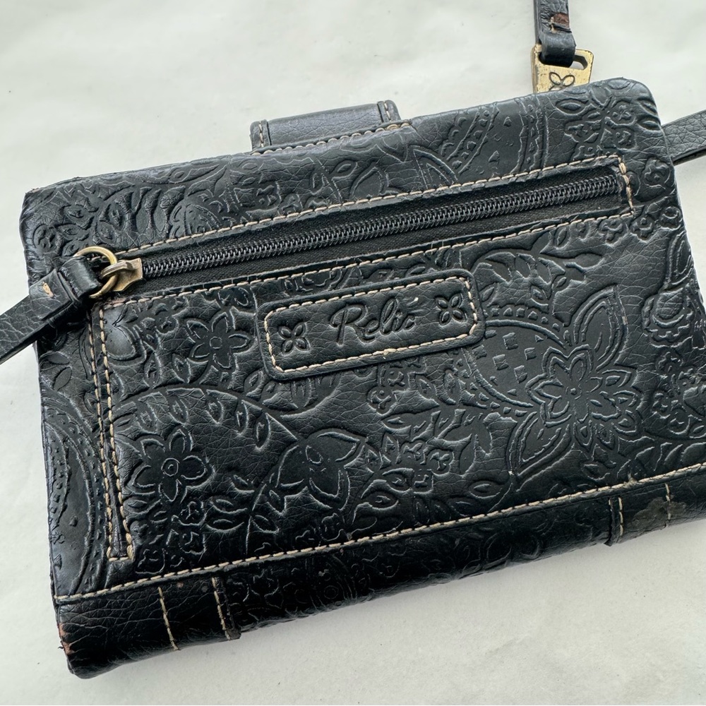 Relic Black Floral Tooled Leather Checkbook Wallet Boho - Picture 7 of 11